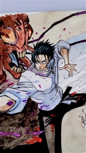 Jujutsu Kaisen Yuta Okkotsu Water Color Painting And Ink Drawing #youtubepartnerperks #shorts #jjk
