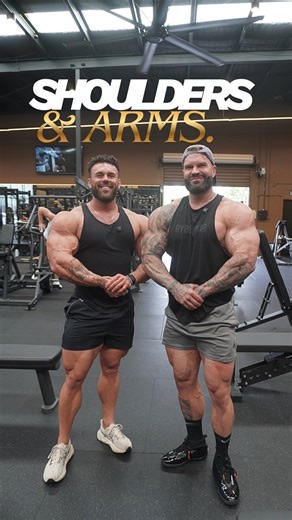 𝗝𝗮𝗺𝗶𝗲 𝗦𝗸𝗶𝗽𝗽𝗲𝗻 - 𝗢𝗻𝗹𝗶𝗻𝗲 𝗖𝗼𝗮𝗰𝗵 on Instagram: "Shoulders & Arms with my supersized friend. 😂🤝 Cal & I have been training together since we first met back in 2022 & we always make sure to get a session in when I’m back up here! Arms/Delts: 3x Cable lateral raise. 3x Shoulder press machine. 3x Rear Delt cable archer pull. 2x Seated Tricep push down. 2x Preacher curl machine. 2x Single arm DB curl - reverse preacher. 2x Single arm high cable curl."