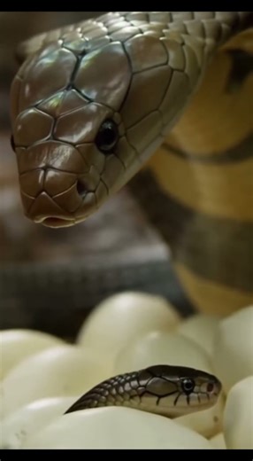 "A new generation awakens! Witness the incredible moment a baby cobra emerges, under the watchful "