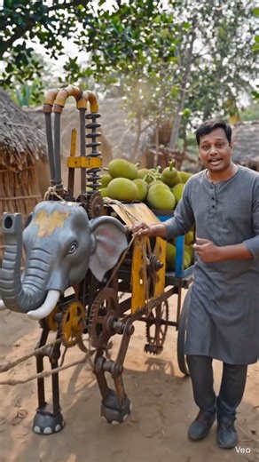 Amazing engineering skill homemade mechanical elephant shaped machine pulling Jackfruits