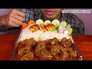 omg!extreme Spicy Mutton curry eating ever with huge quantity rice,raw onion,cucumber,carrot eating