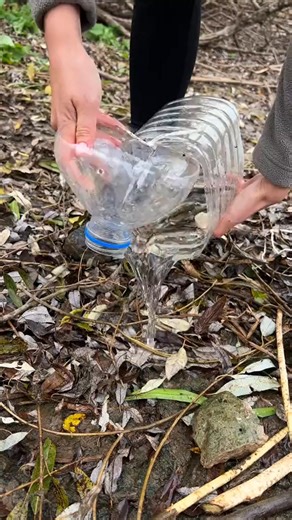 A fish trap.🐟🪤 #survival #bushcraft #Outdoors #camping Throw a stone inside for weighting, make slits with a knife so that the air comes out of the bottle, the bait in the form of bread will begi | Hana Outdoor