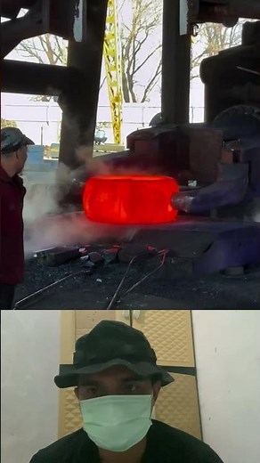 Giant Power Hammer Forging Red-Hot Steel