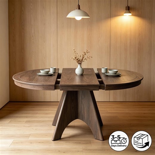 Buy Extendable Round Wood Dining Table, Natural Oak Foldable Kitchen Table Online in India - Etsy