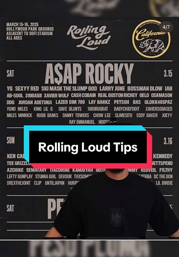 Comment your best tips for Rolling Loud #rollingloud#hiphop#musicfestival#hacksandtips#rollingloudcali#playboicarti#fyp#viral