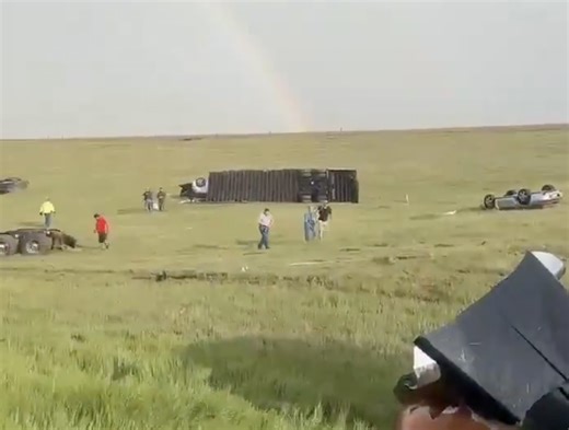 Watch as Kansas tornado leaves tractor trailers tossed about