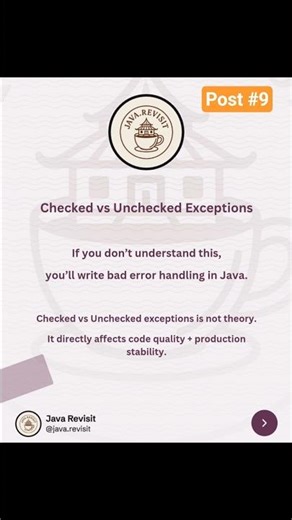 Checked vs Unchecked exceptions in Java explained. Understand compile-time vs runtime errors.