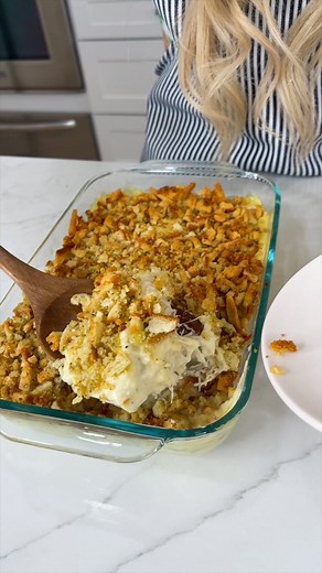 This easy dinner is a winner in the family! I make an easy and delicious chicken casserole with swiss cheese and stuffing. | Sam and Allie