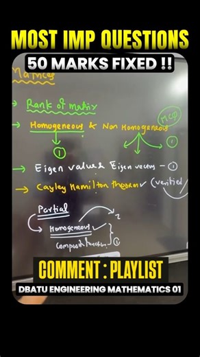 Pradeep Giri Academy on Instagram: "DBATU First Year Engineering Maths-1 IMP Questions 🔥 Exam mein yahi questions repeat hone ke chances high hain! 💯 Abhi dekho, save karo aur semester exam ke liye smart prep shuru karo 🚀 #dbatu #dbatuengineering #dbatufirstyear #engineeringmathematics1 #pradeepgiriacademy"
