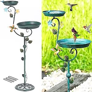 Bird Bath for Outside, 43" Tall Bird Baths and Feeders for Outdoors, Cast Iron Bird Bath and Feeder Combo, Metal Heavy Duty Birdbath Pedestal, Floral Decorative Birdbaths for Outdoor Garden