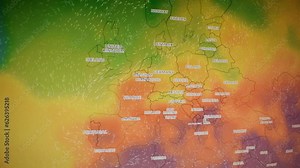 High temperature over Europe. Camera shot monitor computer screen. Camera shot computer screen monitor. Pixels visible.