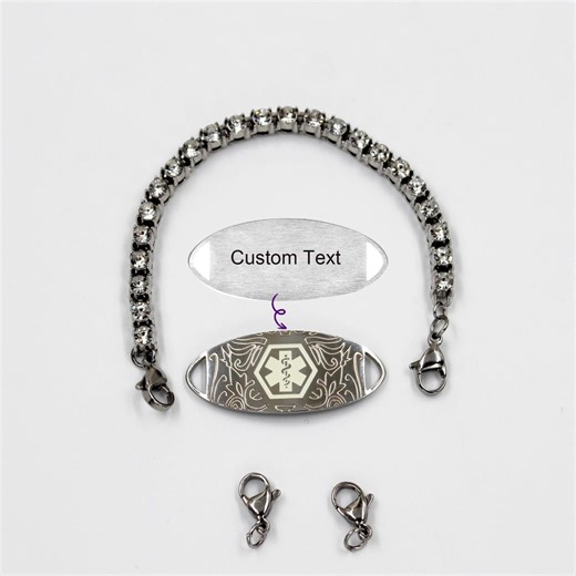 Stainless Steel Tennis Medical ID Bracelet With Zircon Custom Engraved Medical Alert Plate With Star of Life Symbol Emergency ICE Jewelry - Etsy