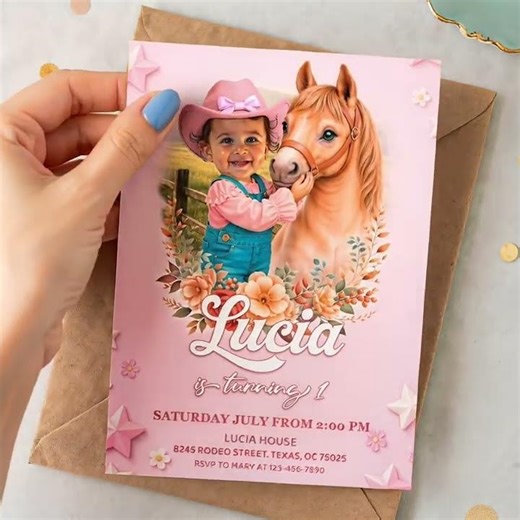 First Rodeo Birthday Party Invitation for Girls 🤠💗 | Custom Western Invite