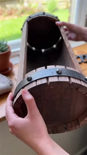 Wooden Barrel Shaped Flower Pot: Rustic vintage design, multi-functional for succulents/flowers – perfect for adding charm to indoor & outdoor garden decor! 🌿 #tiktokshop