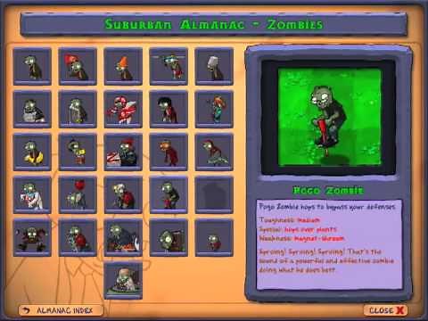 Plants vs Zombies - All zombies presentation - Suburban Almanac