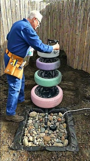 This Backyard Waterfall Was Made From Old Tires 🤯#diy #gardening #garden