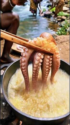 Chagga Elder Eats Giant Octopus Tentacle! 🐙 #triballife #tribalfood #shorts