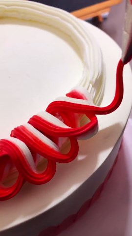 Making Creamy White Red With Fruits Icing Cake