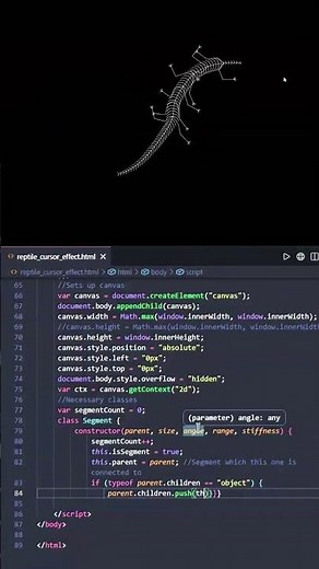 I Made a Reptile Cursor Effect Using JavaScript | Full Stack Web Development Course #shorts #coding