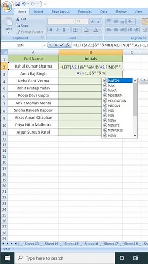 Extract Name Initials Using Advanced Formula #excel