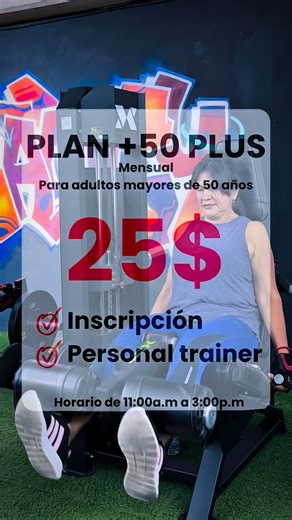The Gym Route🏋‍♀️ | Gimnasio Personalizado on Instagram: "¡La edad es solo un número cuando hay movimiento! 🌟💪 En The Gym Route estamos felices de presentar nuestro nuevo Plan +50 Plus. Un programa diseñado exclusivamente para adultos que desean mejorar su movilidad, fuerza y bienestar en un ambiente cómodo y profesional. ✅ Dirigido a nuevos usuarios mayores de 50 años. ✅ Horario: 11:00 AM a 3:00 PM. ✅ Incluye personal trainer. ✅ Inversión mensual: 25$ 🎁 ¡TU PRIMERA SEMANA ES GRATIS! Ven a v