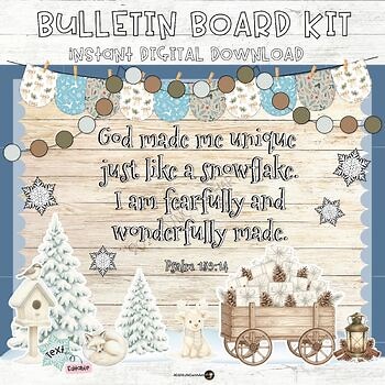 Winter Christian Bible Bulletin Board Kit | Editable Winter Bible Verse Display