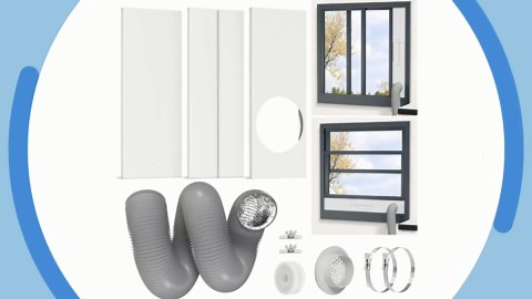 Dryer Vent Window Kit, Window Duct Kit with Hose Adjustable Dryer Vent Seal Panels Fits 4” Inline Fans, Universal Seal for Sliding Windows, Compatible with AC, Dryers, Duct Fans