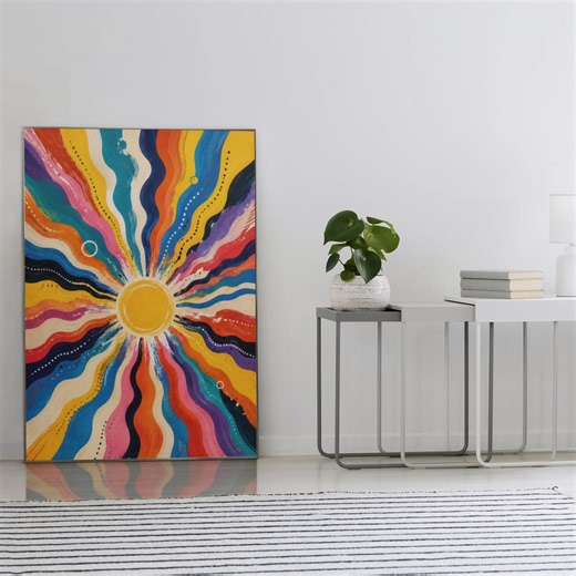 Colorful Radiant Sun Poster | Abstract Rainbow Sunburst Vertical Art - Etsy