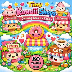 Tiny Kawaii Shops Coloring Book | Cute Store & Café Coloring Pages | 80 Pages Printable | PDF PNG Download - Etsy