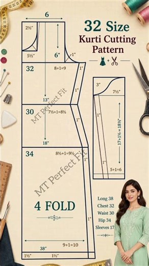 32 Size Kurti Cutting Tutorial ✂️ | Easy Method for Beginners #shorts #shortsfeed #youtubeshorts