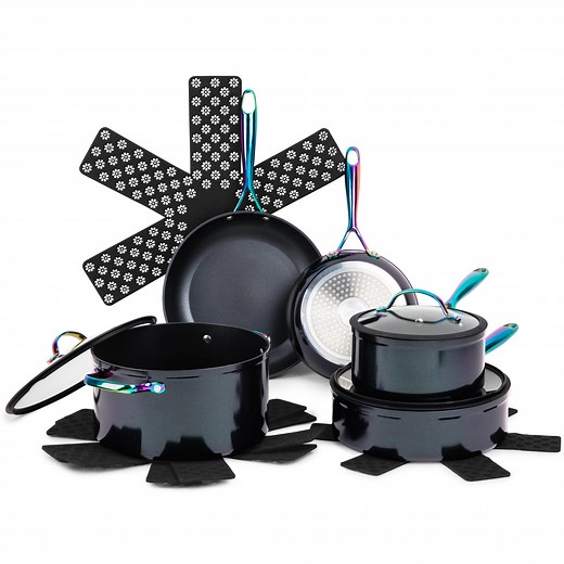 Thyme & Table 12-Piece Non-Stick Cookware Set, Signature Collection Pots and Pans Set - Black Rainbow