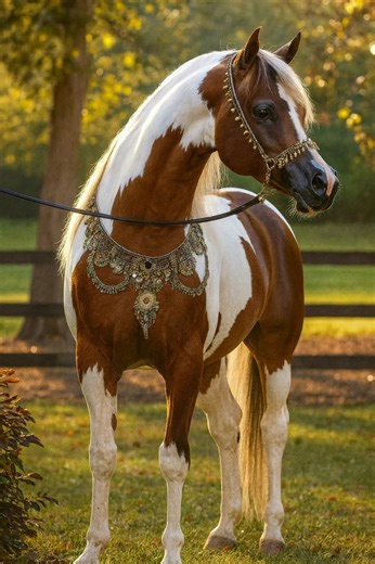 Grace of the Arabian, beauty of the Pinto — this stunning cross brings together the best of both worlds. With a coat that looks hand-painted and a presence that radiates nobility, this Pinto–Arabian cross is pure living art. 🐎✨ #PintoArabian #EquineElegance #HorseLovers #MajesticBeauty #ArabianSpirit | Coloured Stallions