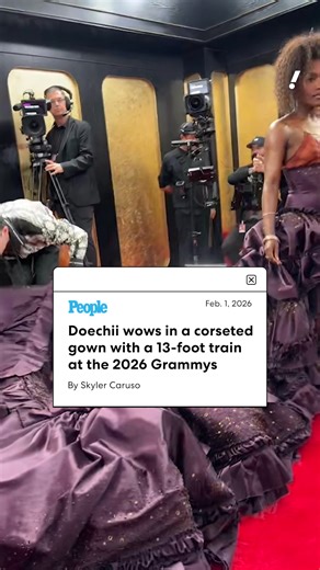 That's how you make an entrance! 👏 Doechii and her 13-foot train are at the Grammy Awards, People reports. The "Anxiety" singer has already won the award for Best Music Video. | Yahoo Entertainment