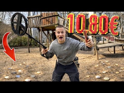 Collecting money with a metal detector at the playground 💰 (treasure hunt)