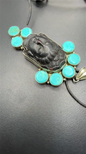 Silver Turquoise & Carved Buddha Face Pendant Necklace - Etsy