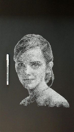 Emma Watson Portrait White Ink Drawing Black Paper Handmade - Etsy