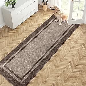 PURRUGS Dirt Trapping Door Mat 24" x 84", Non-Slip Machine Washable Entryway Rug, Entrance Mat, Indoor Front Door Mat, Super Absorbent Entry Rug for Muddy Shoes & Paws, Beige & Grayish Brown