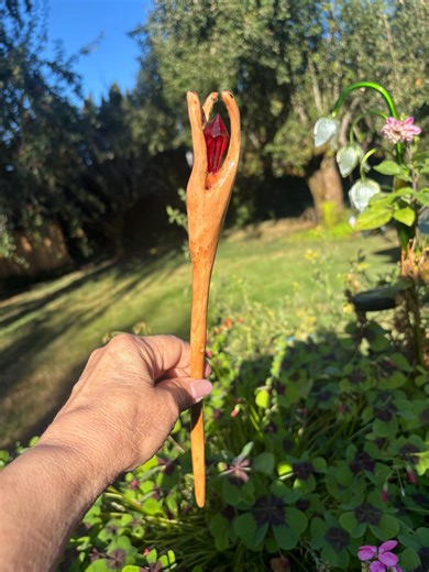 12 Inch Miniature Wizard Staff: Onward Inspired Hand Carved Apple Wood With Crystal Jewel - Etsy