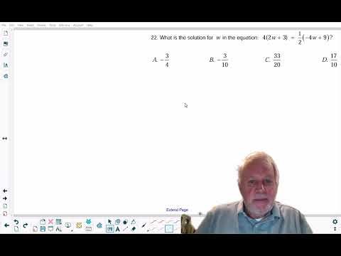 22 ACT 2026 solve: 4(2w + 3) =(1/2)(-4w + 9) clever TI-84 way More at bit.ly/act2026tr