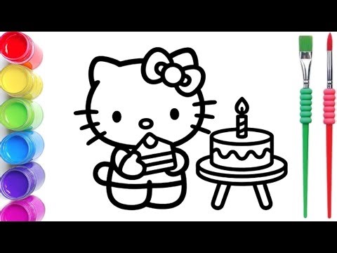 Hello Kitty Eating Cupcake 🧁 Easy Drawing for Kids & Toddlers | Cute Coloring Fun