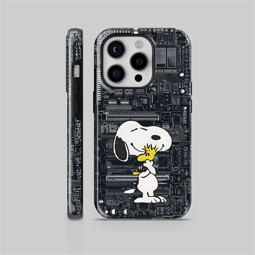 Snoopy Circuit Board Phone Case, Tech Aesthetic iPhone Case, Peanuts Inspired Cartoon Dog Cover, Futuristic Digital Design (TPU or Tough) - Etsy