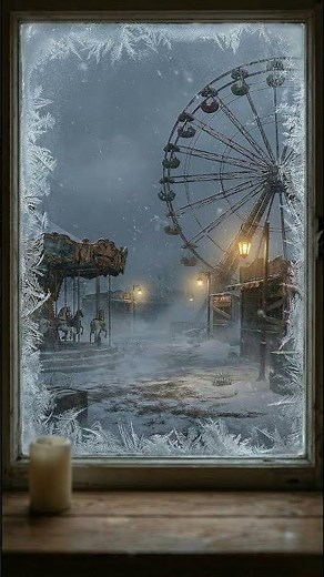 Frozen Carnival Window Ambience ❄️🎡 Snowstorm, Fog & Winter Night Sounds (No Music, 4K)