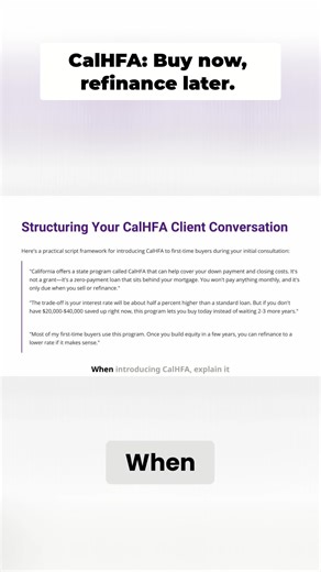 CalHFA: Your zero-payment loan behind the main mortgage. Buy sooner in CA's market, even with a slightly higher rate. Refinance later to build equity & save long-term. Turn 'not ready' into 'homeowner'! #CalHFA #Homeownership #RealEstateTips #MortgageHacks #California