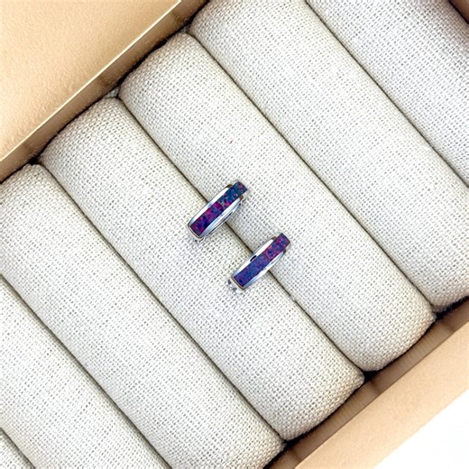 Black Opal Huggie Earrings: Sterling Silver Minimalist Hoops - Etsy