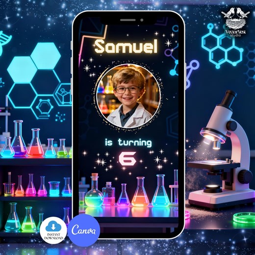 Science Experiment Laboratory Birthday Video Invitation for Little Scientist Party Animated Digital Template - Etsy