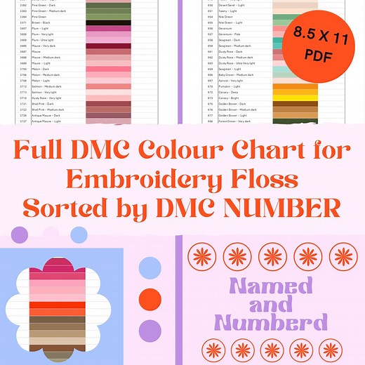 DMC Color Chart for Embroidery Floss – Printable Reference (PDF Pattern) - Etsy