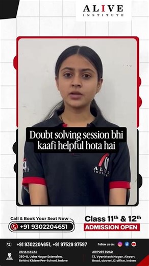 Avni Thakur (Class 12th student) shares her honest experience at ALIVE Institute