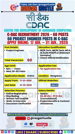 CDAC Project Engineer 2026 | 60 Posts | Apply Online