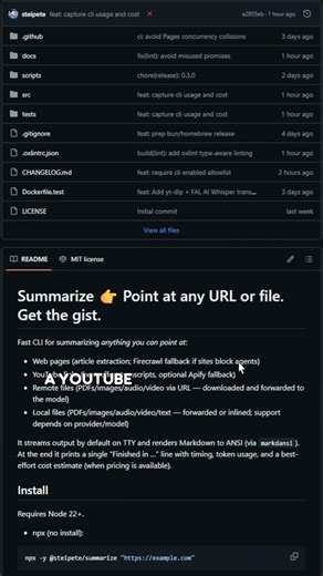 Summarize: a fast CLI that gives you the gist of any URL or file #github