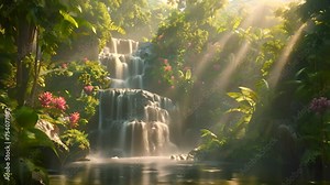 A mesmerizing scene unveiling the beauty of a cascading waterfall in nature.